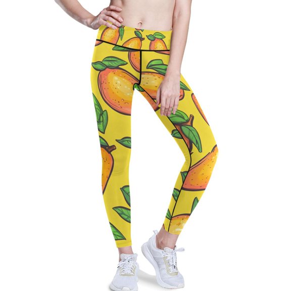 Ckdifva Yellow Mangos Yoga Pants with Pockets for Women Workout Athletic Yoga Leggings