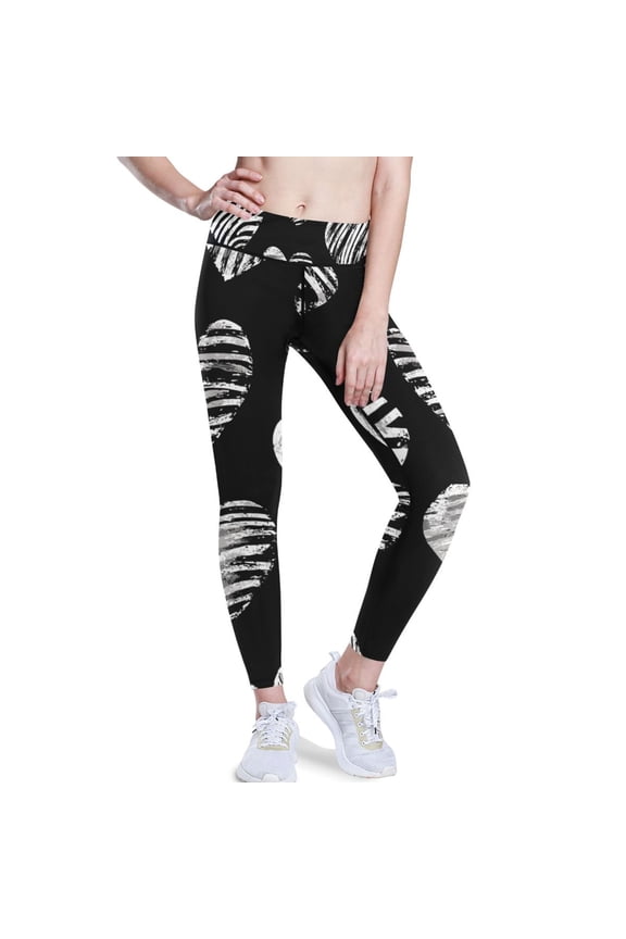 Zebra Stripes Hearts Yoga Pants with Pockets for Women Workout Athletic Yoga Leggings