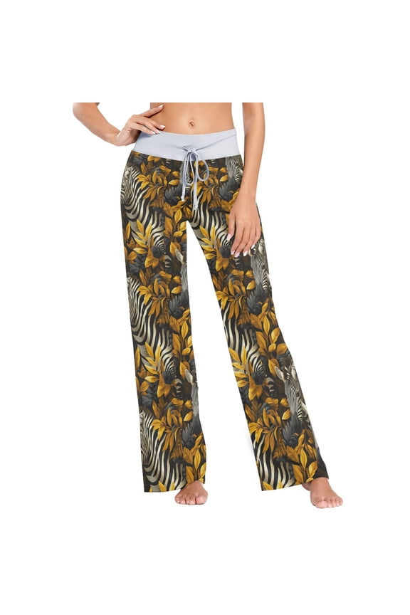 Zebras and Leaves Womens Sleep Pajama Pants Waistband Lounge Sleepwear Pjs Sweatpants Yoga Pants