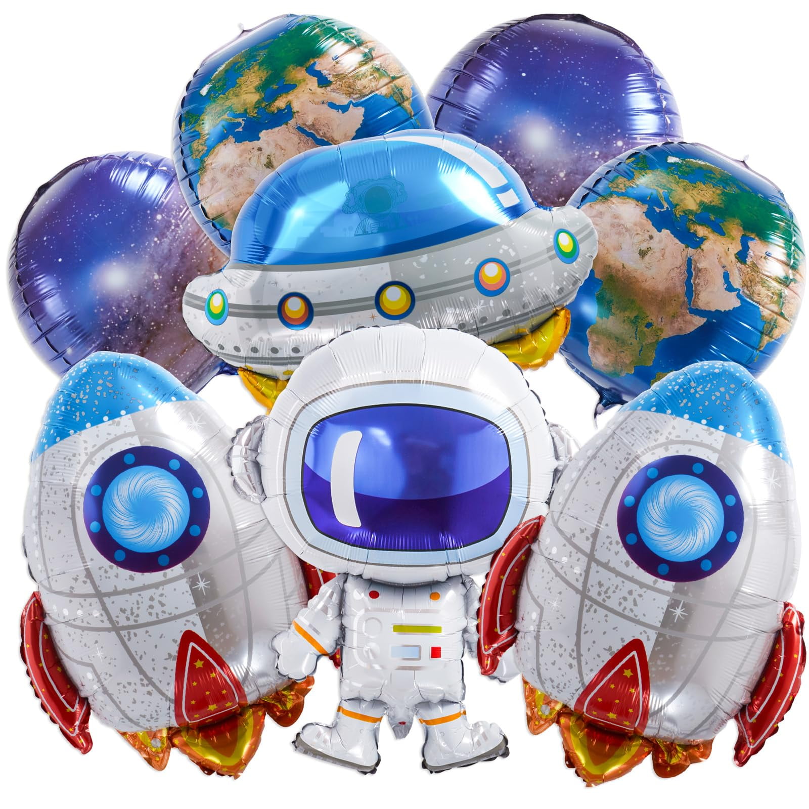 Ckepvo Astronaut Rocket Space STF9Balloons,8Pcs Large Outer Space Cartoon Balloons,Space Party Decorations For Kids Birthday Party Classroom Decor,Galaxy Space Globe Balloons
