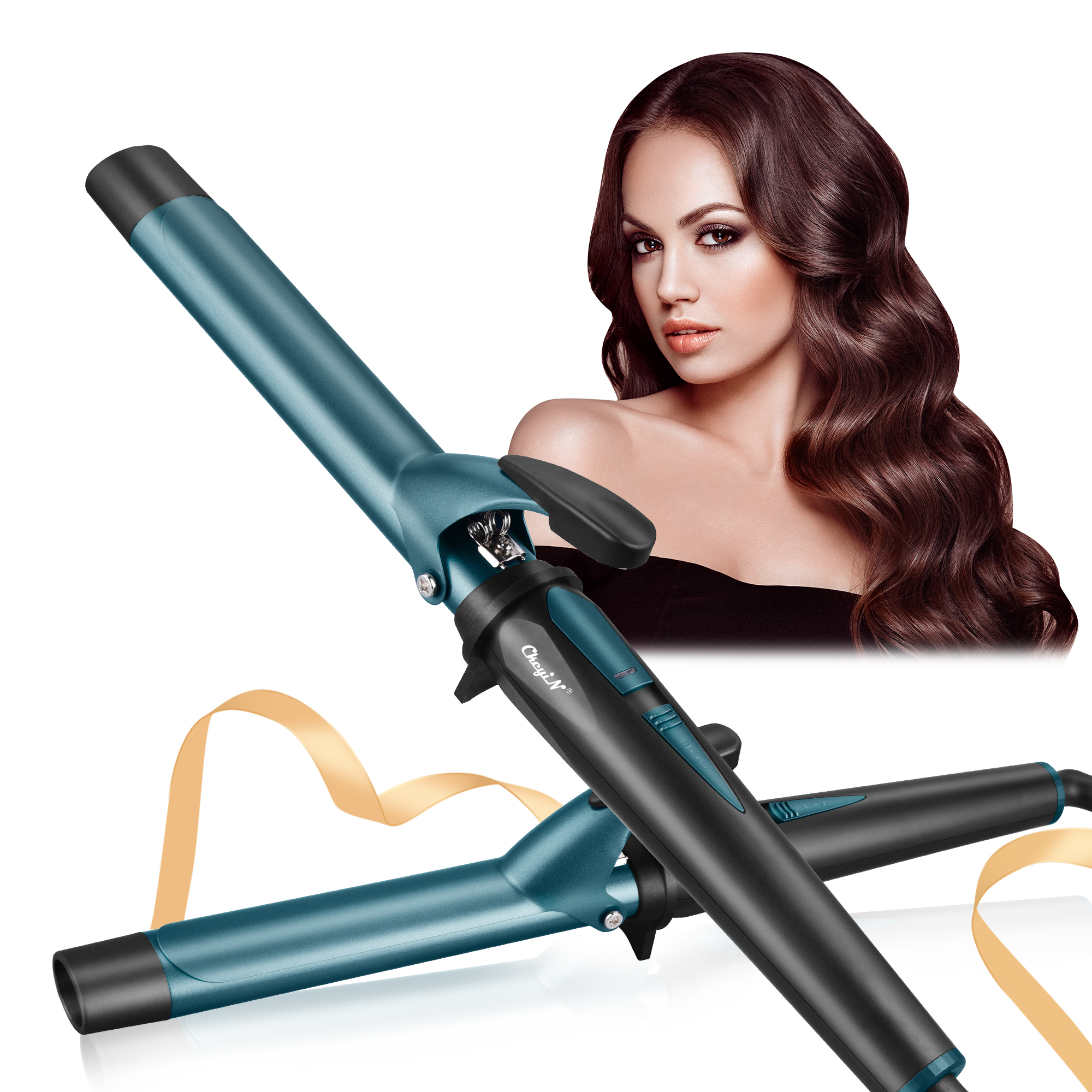 CkeyiN 32mm Flat Tube Curling Iron 2 Speed Temperature Controlled Ceramic Curling Wand Wet and Dry Large Wave Curler