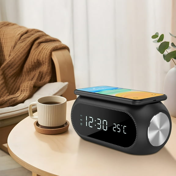 Ckraxd 15W Multifunctional Wireless Charging Alarm Clock with Temperature Display, High Power, ABS Material, for iOS & Android Phones, Black or White