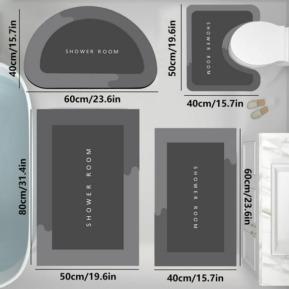 Ckraxd 4 Piece Bathroom Toilet Mat Set - Super Absorbent, Non-Slip, Machine Washable, Modern Design for Home & Hotel Showers