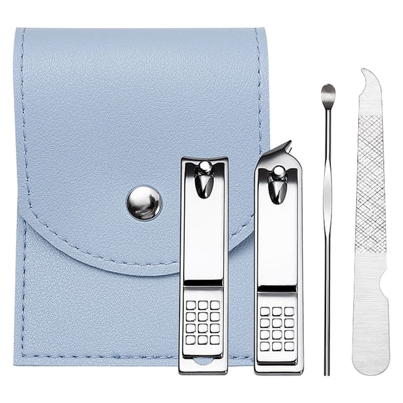 Ckraxd 4-Piece Nail Clipper Set with Ear Picks - Stainless Steel Manicure Tools for Trimming and Grooming - Durable, Elegant & Practical Nail Care Kit