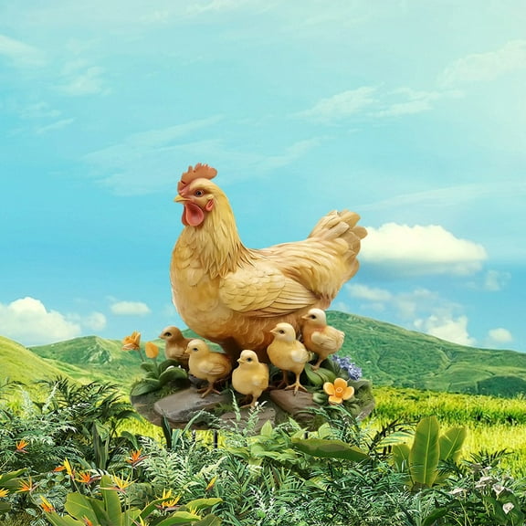 Ckraxd Acrylic Yellow Mother Hen and Chicks Garden Decoration, 7.8x11.8 Inches, Perfect for Holiday and Outdoor Decor, Unique Potting Display