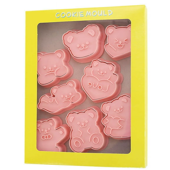 Ckraxd Bear Cookie Cutter Set 3D Plastic Molds 8 Shapes Safe Reusable Baking Tool for Fondant, Dough, Cakes, Chocolate, Candy