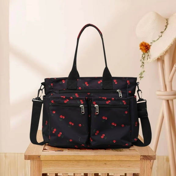 Ckraxd Cherry Print Women's Tote Bag, Large Capacity Handbag with Multi-Pockets, Casual Shoulder Crossbody Bag for Daily Use