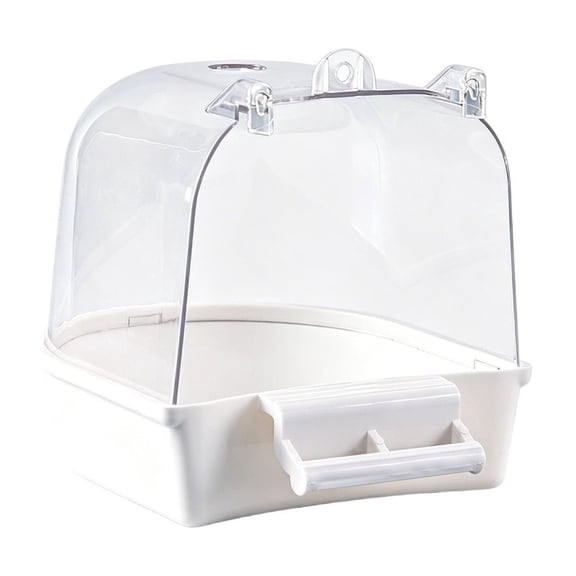 Ckraxd Clear Bird Bath for Cage Parakeet Bird Cage Accessories Hanging Bath Box Parrot Bathing Tub with Clear View for Cockatiel Conure Canary Budgies Parrots White
