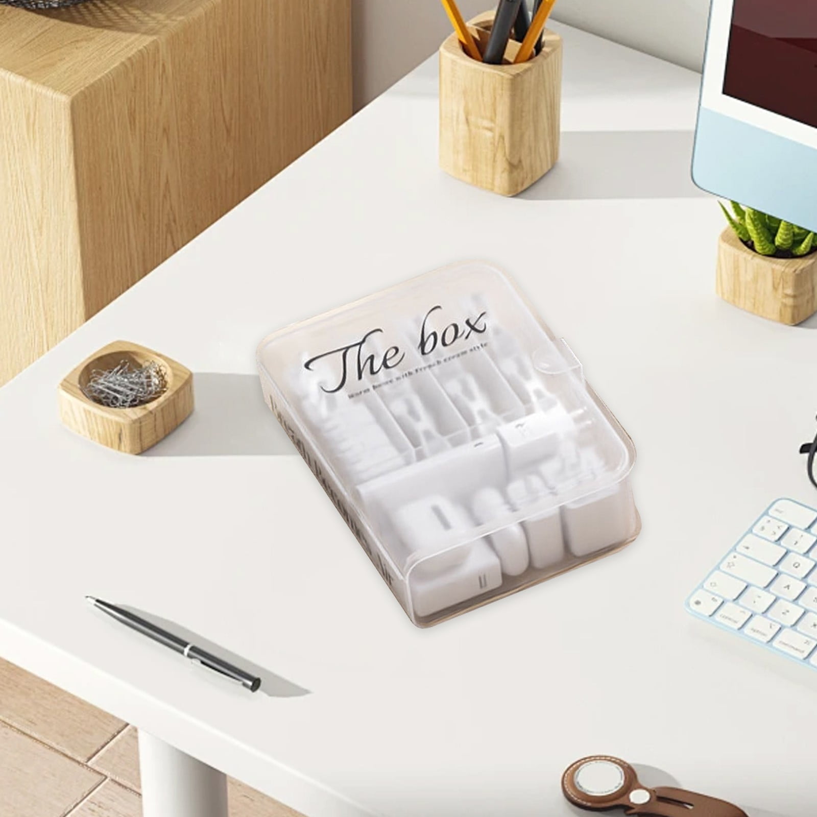 Ckraxd Desktop Storage Box with Flip Lid and Clip Design, Organizer for