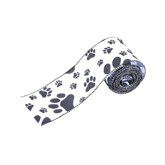 Ckraxd Dog Paw Print Ribbon, Decorative Pet Bow Gift Ribbon, Cute Fabric Craft Ribbon, Soft Washable Ribbon for Home & Window Decor, 5m Length