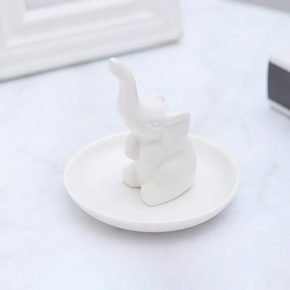 Ckraxd Elegant White Elephants Ceramic Jewelry Tray Ring Dish Decorative Plate Small Storage Organizer for Home Decor