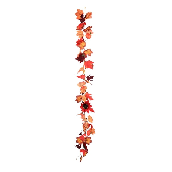 Ckraxd Fall Thanksgiving Halloween Artificial Maple Leaf Garland with Sunflowers, Pumpkins, and Berries, Decorative Hanging Home Decor for Front Door, Fireplace, and Party Events