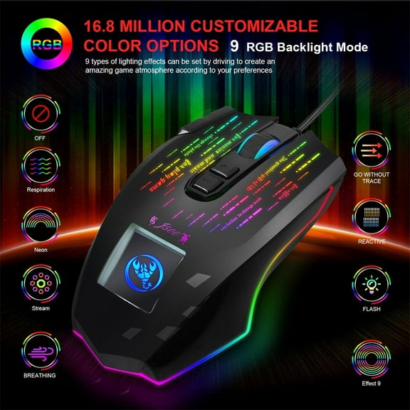 Ckraxd Gaming Mouse with Touch-Screen 6400 DPI RGB Backlight Ergonomic Wired Mouse for PC, Esports, Office, and Home Use