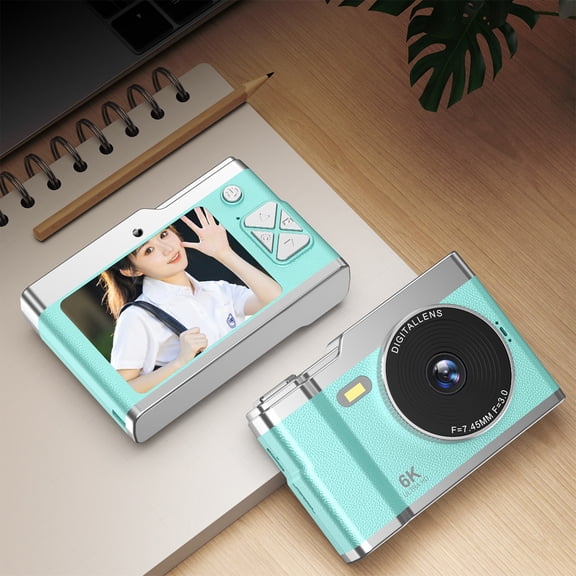 Ckraxd HD Digital Camera 64MP Front and Rear Double Cameras, 2.5" Screen, 8X Zoom, Night Flash, Portable for Photography and Videography