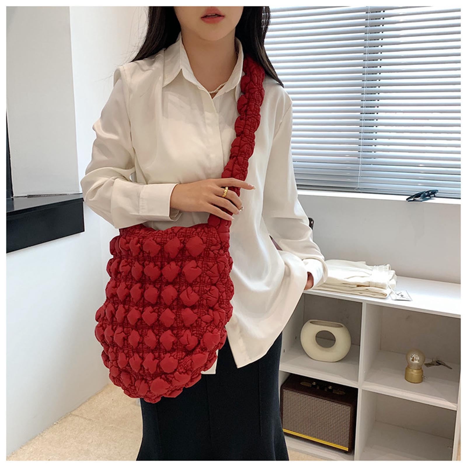 Ckraxd Large Nylon Quilted Tote Bag with Zipper Closure for Women Lightweight and Spacious for Daily Essentials Classic Design with Comfortable Shoulder Strap Walmart