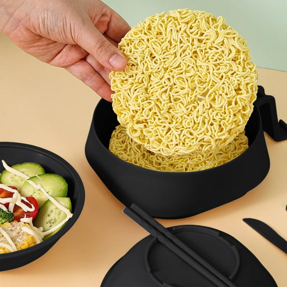 Ckraxd Microwave Ramen Bowl Set with Strainer, Lid & Handle - Dishwasher Safe, Portable Cookware for Ramen, Noodles, Pasta - 6 Piece Kit