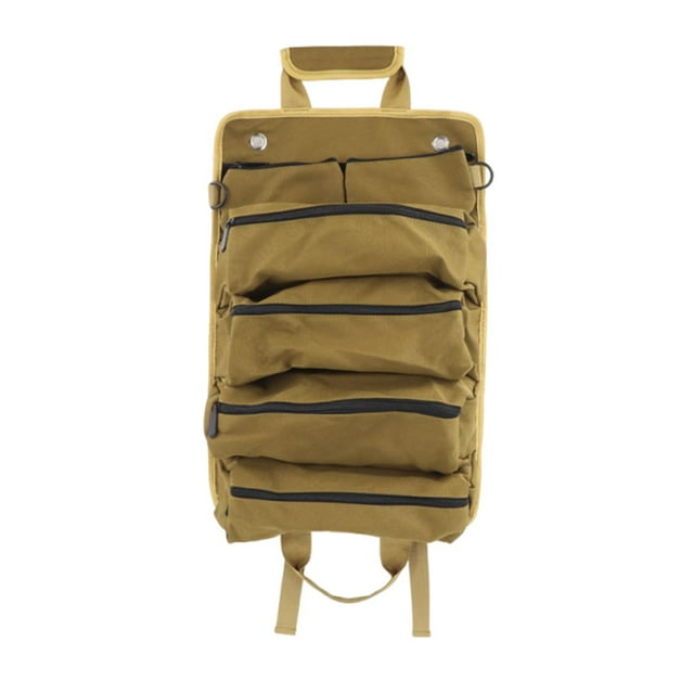 Ckraxd Multi-Functional Roll-Up Canvas Tool Storage Bag Large Capacity 5-Zipper Pockets Outdoor Electrician Carpenter Tool Bag Easy to Hang