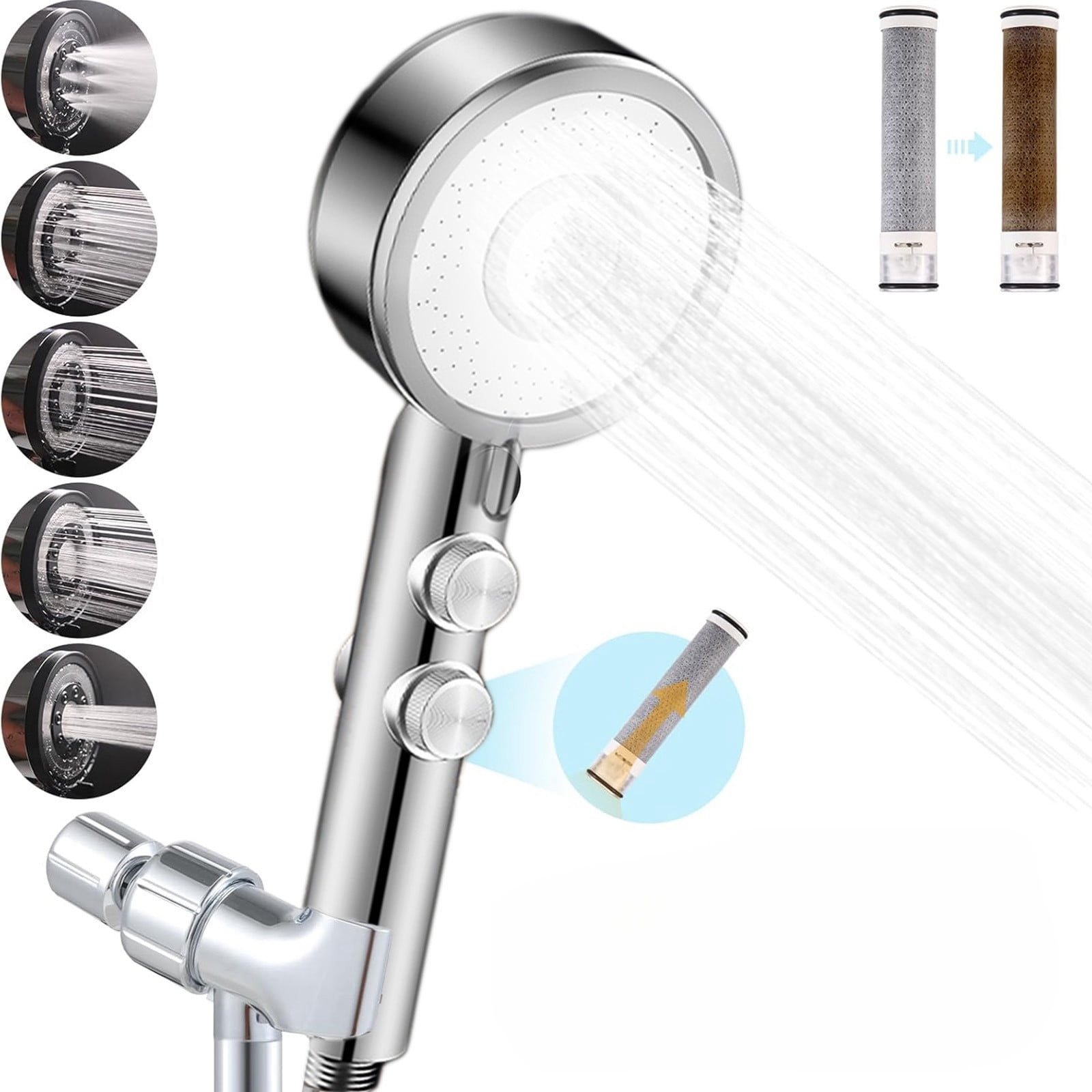 Ckraxd Multiple Control Shower Head 5 Modes High Pressure Handheld