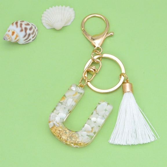 Ckraxd New White Tassel Key Chain with Custom Letter + Crystal Drop Pendant + Fashionable Bag Accessory + Unique Gift + Personalized Charm