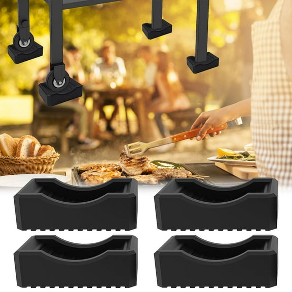 Ckraxd Outdoor BBQ Grill Wheel Stabilizer Mat - Anti-Slip Leveling Foot Pads - Waterproof Roller Holders for Stable Cooking