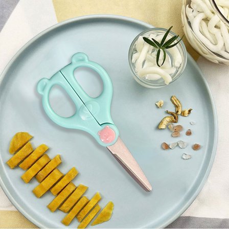 Ckraxd Portable Food Scissors with Cover, Safe Stainless Steel, Lightweight and Easy to Clean, Ideal for Cutting Toddler Meals and Kitchen Use
