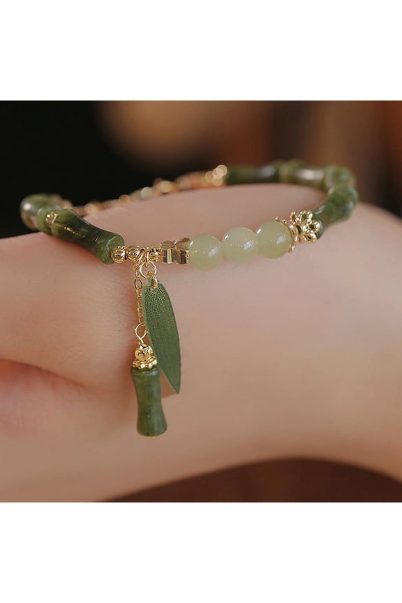 Retro Green Joint Bracelet for Women, Natural Stone Beaded Bracelet, Fashionable Versatile Wrist Jewelry, Elegant Accessory for Occasions and Gifts