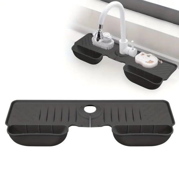 Ckraxd Sink Splash Guard with Storage - Bathroom & Kitchen Faucet Mat, Fast Drainage, Silicone, Multi-Purpose for Home Organization