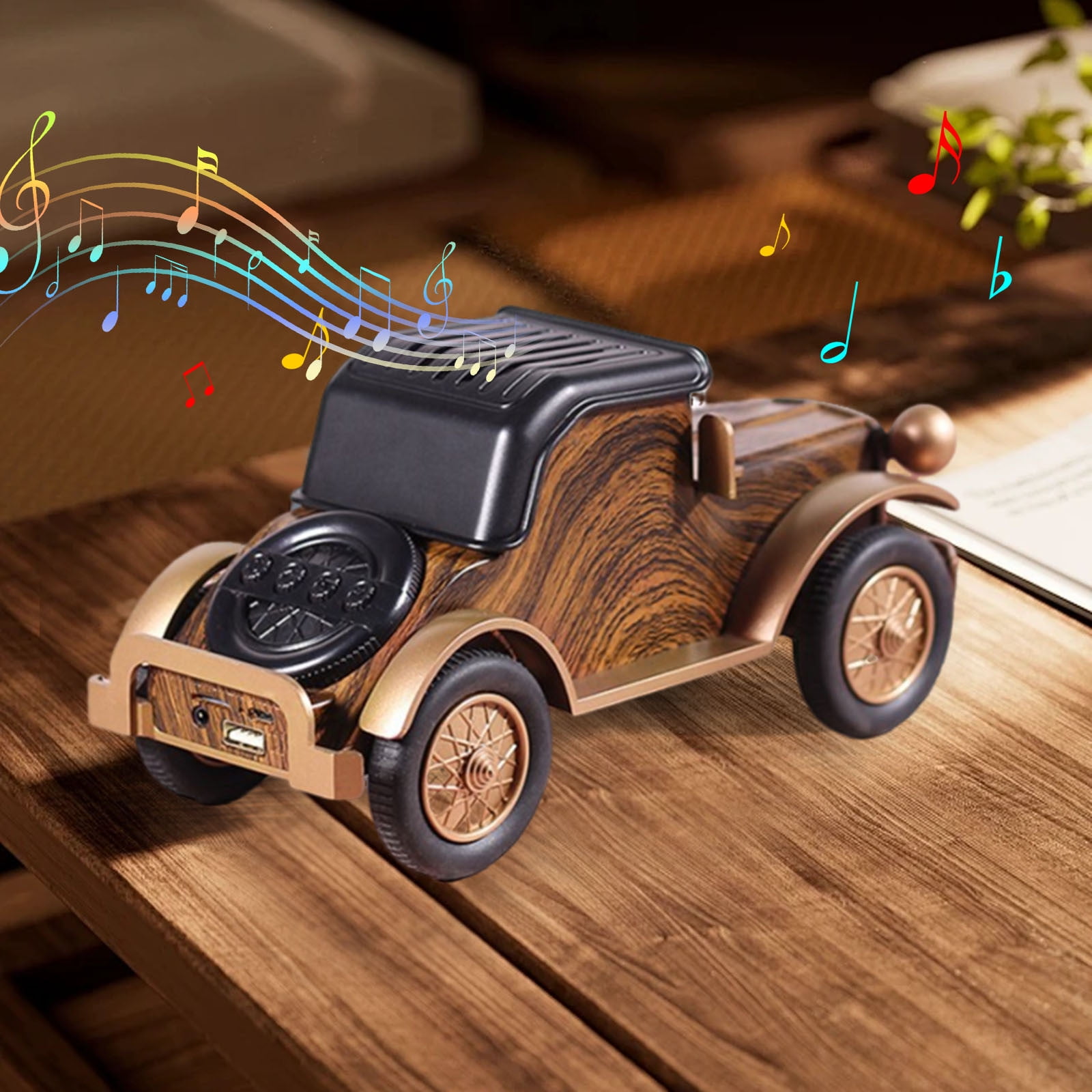 Ckraxd Vintage Wood Grain Car Audio Wireless Subwoofer Waterproof