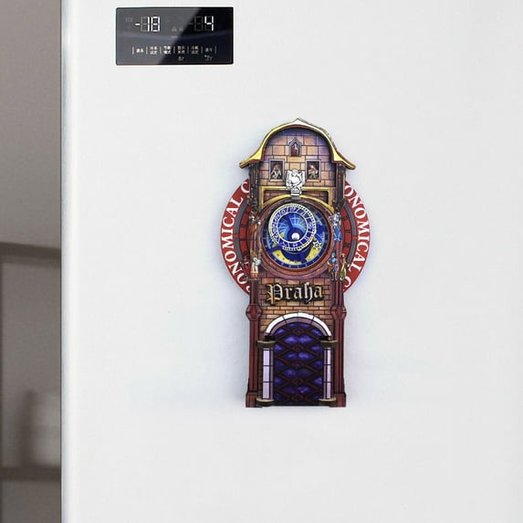 Ckraxd Vintage Wooden Prague Astronomical Clock Fridge Sticker with Turning Gears for Magnetic Decoration