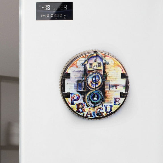 Ckraxd Vintage Wooden Prague Astronomical Clock Fridge Sticker with Turning Gears for Magnetic Decoration