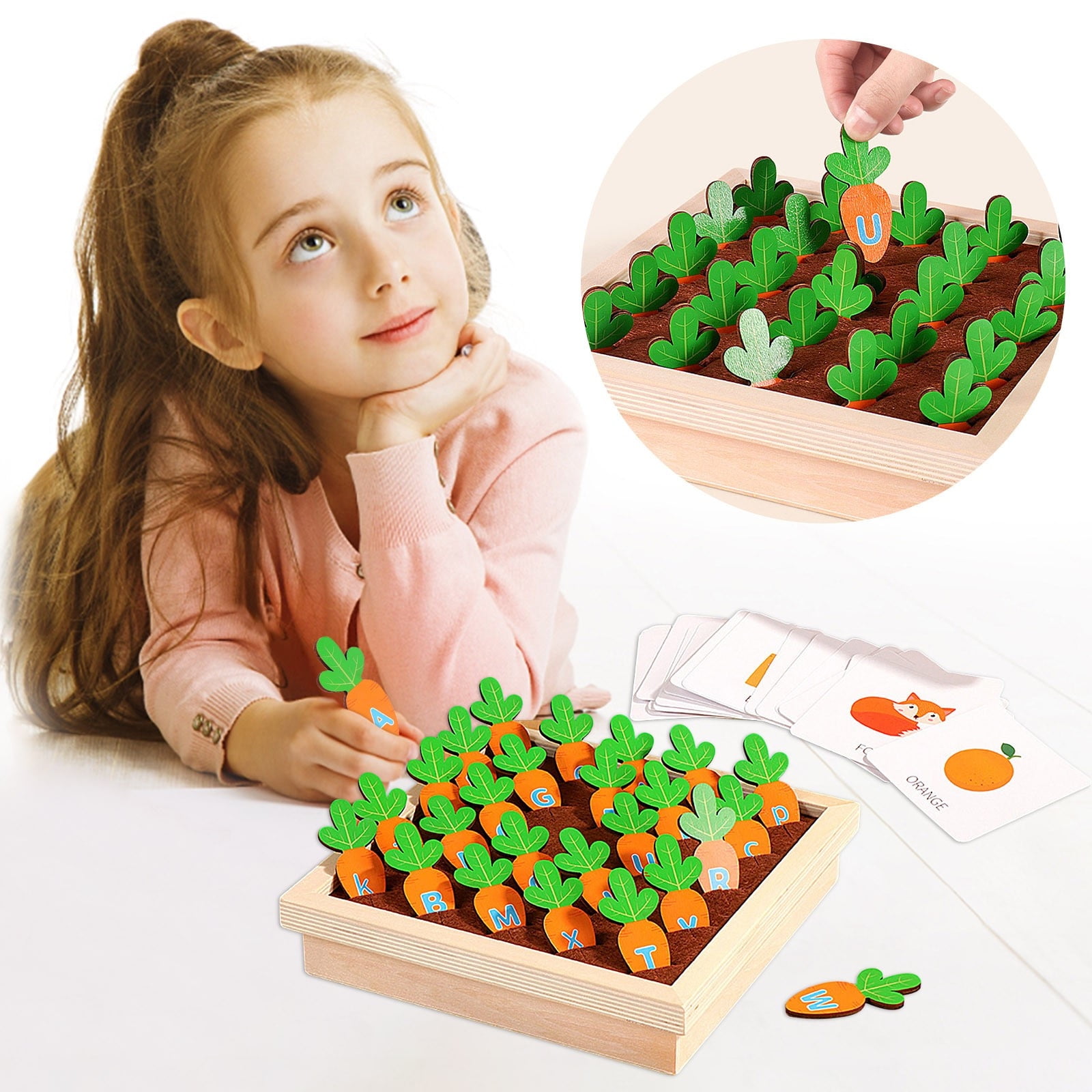 Ckraxd Wooden Pull Radish Toy for Early English Learning Educational