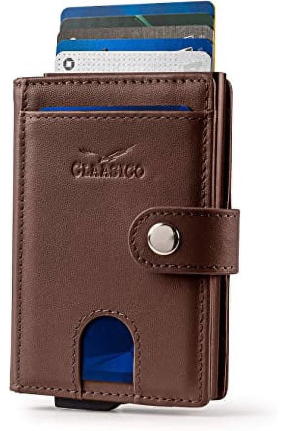 Claasico Men Slim Bifold Wallet & Credit Card Case | Compact Card Holder w/Pop Up Button & ID Slot