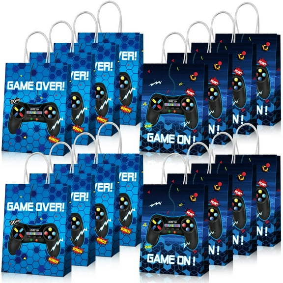 Clabby 16 Pieces Gamer AIF9 Bags, Video Game Party Favor Goodie Candy Treat Gift Bags with Handle for Kids Boys Gaming Birthday Party Supplies Decorations