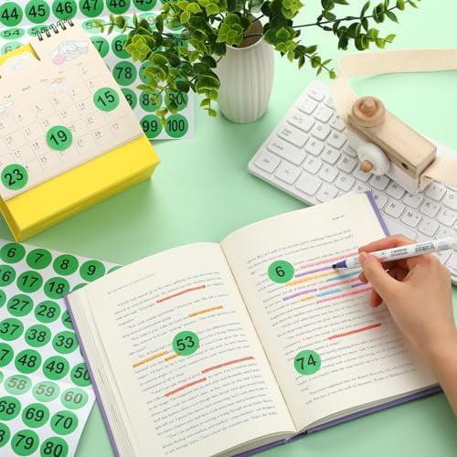 Clabby 700 Pcs Consecutive Number Stickers 1-100 Round Colored Labels 1 Inch Self Adhesive Vinyl Number Decals for Office, Inventory, Storage, Bins(Green)