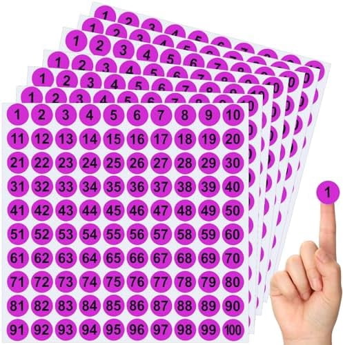 Clabby 700 Pcs Consecutive Number Stickers 1-100 Round Colored Labels 1 Inch Self Adhesive Vinyl Number Decals for Office, Inventory, Storage, Bins(Purple)