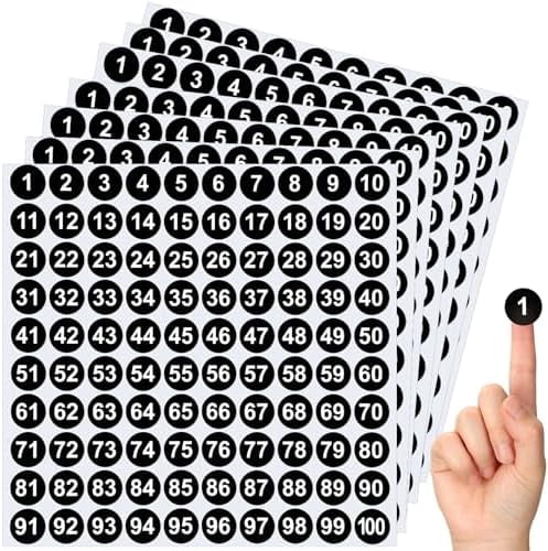 Clabby 700 Pcs Consecutive Number Stickers 1-100 Round Colored Labels 1 Inch Self Adhesive Vinyl Number Decals for Office, Inventory, Storage, Bins (White)