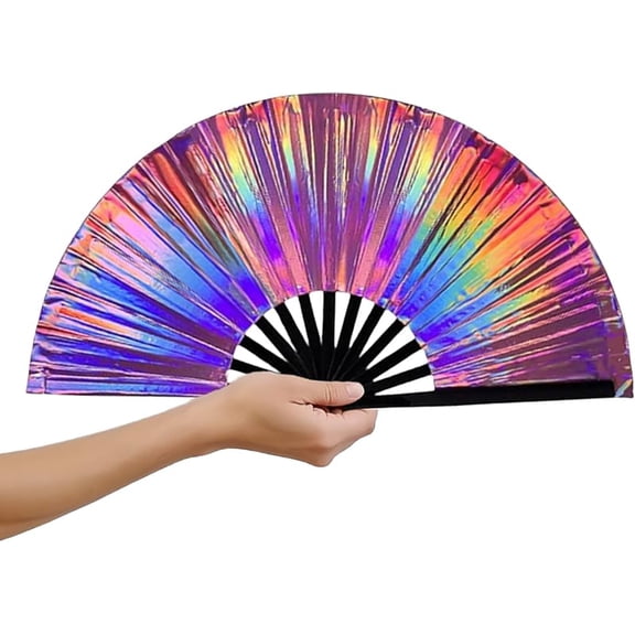 Clack Fans for Line Dancing Large Folding Hand Fans for Dance Glitter Rave Festival Fan for Men/Women Popping Fans for EDM, Festival,Club, Party, Dance Accessories (Laser Purple)