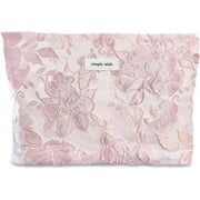 Clackibukvyz Makeup Bag, Large Capacity Canvas Travel Toiletry Bag, Embossed Pink