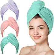 Clackibukvyz Microfiber Hair Towel, for Long and Thick Hair(Pink, Purple, Green), 3 Pcs