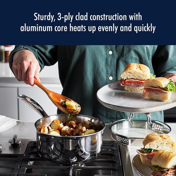 Clad H3 2-qt Saucepan Stainless Steel Induction Cookware with Strainer Lid