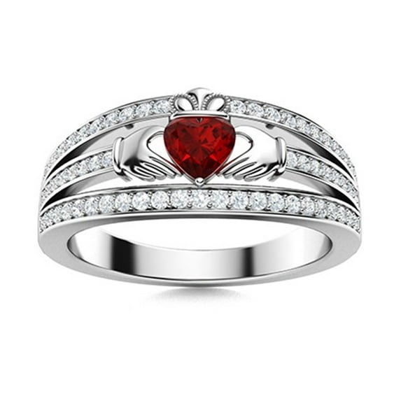 Claddagh 5 MM Heart Garnet Friendship Loyalty Women's Valentines Day Gifts Ring 925 Sterling Silver