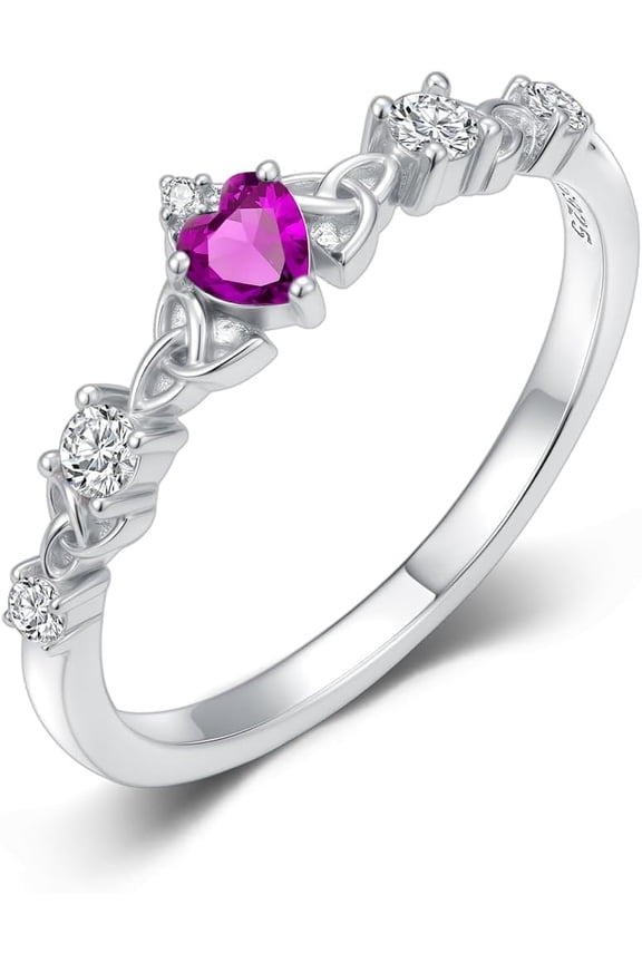 Claddagh Amethyst Birthstone Ring 925 Sterling Silver Irish Claddagh Trinity Knot Celtic Wedding Promise Ring with February Birthstone Irish Lucky Jewelry Gifts for Women Mom Her#5