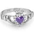 thumbnail image 1 of Claddagh Amethyst Diamond Ring In Solid 14k White Gold, 1 of 5