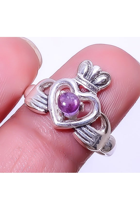 Claddagh - Amethyst - Mashamba Solid 925 Sterling Silver Handmade Ring s.8 R7-56, Beautiful Jewelry For Woman, New Year Sale, Valentin's Day Gift