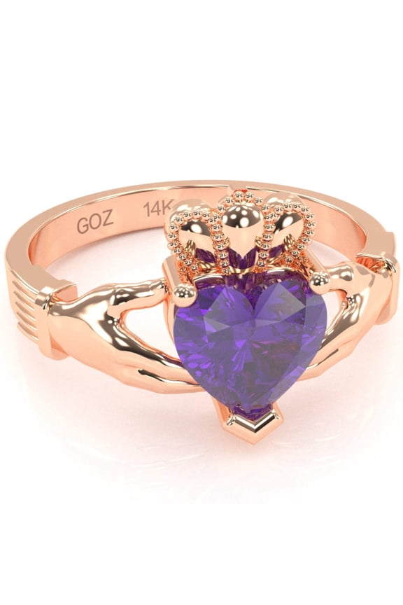 Claddagh Amethyst Ring In Solid 14k Rose Gold