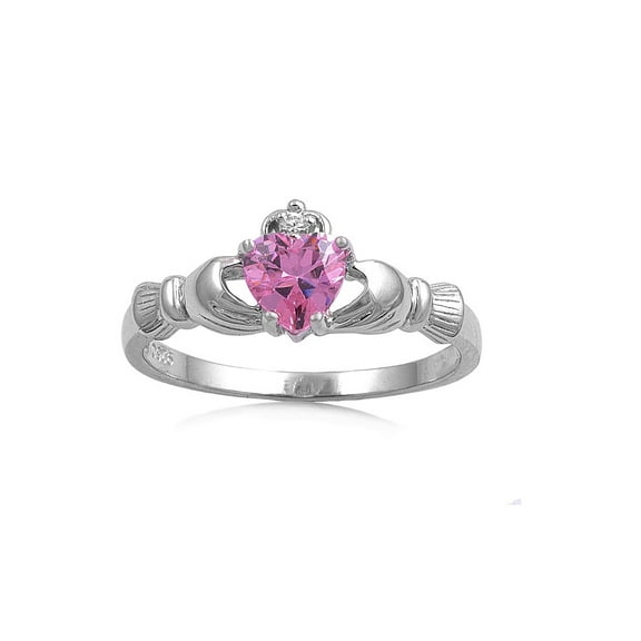 Claddagh Benediction Pink Cubic Zirconia Ring Sterling Silver 925 Size 10