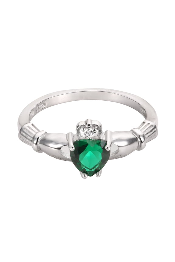 Claddagh Benediction Simulated Emerald Cubic Zirconia Ring Sterling Silver Size 4
