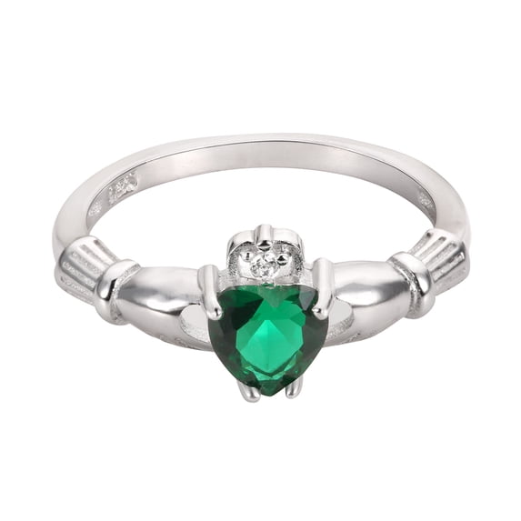 Claddagh Benediction Simulated Emerald Cubic Zirconia Ring Sterling Silver Size 5
