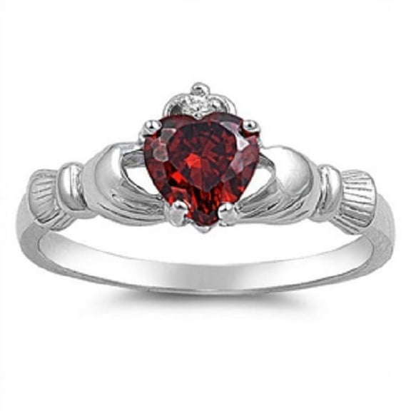 Claddagh Benediction Simulated Garnet Cubic Zirconia Ring Sterling Silver 925 Size 7