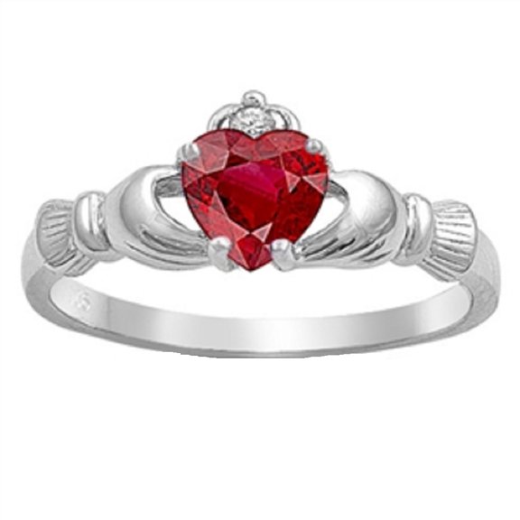 Claddagh Benediction Simulated Ruby Cubic Zirconia Ring Sterling Silver 925 Size 6